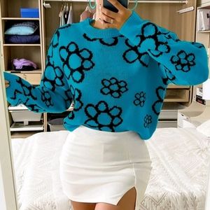 Floral Pattern Drop Shoulder Sweater Blouse